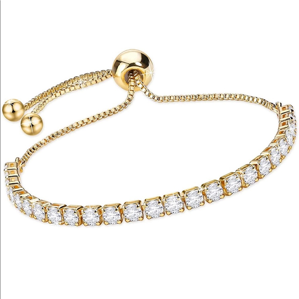 Rose Gold Plated Cubic Zirconia Adjustable Slider Bracelets For Women
